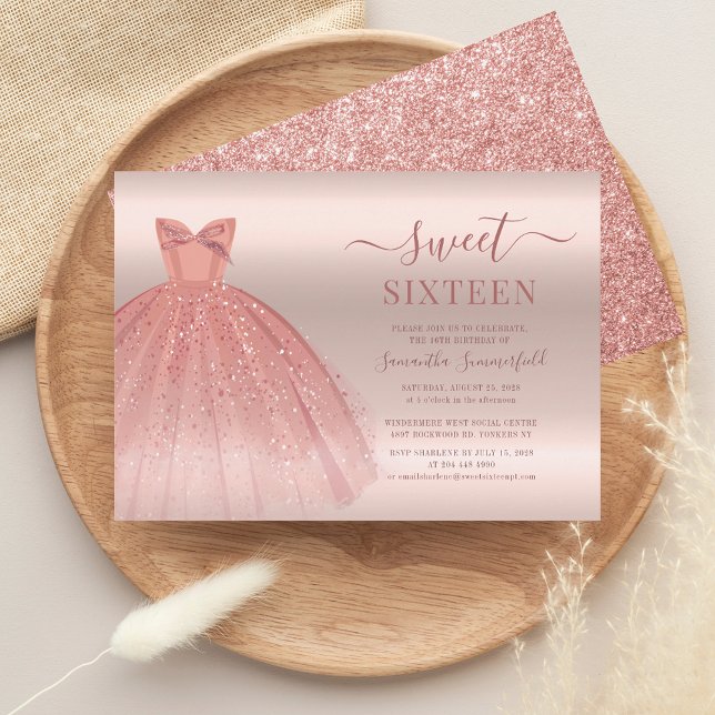 Sweet 16 Rose Gold Glam 16th Birthday Party Invitation (Sweet 16 Birthday Party Invitation)