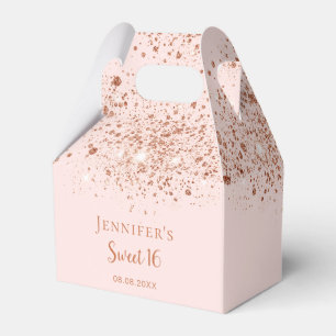 Sweet 16 rose gold glitter blush pink thank you favour box