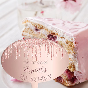 Sweet 16 rose gold glitter drips glam cake pick