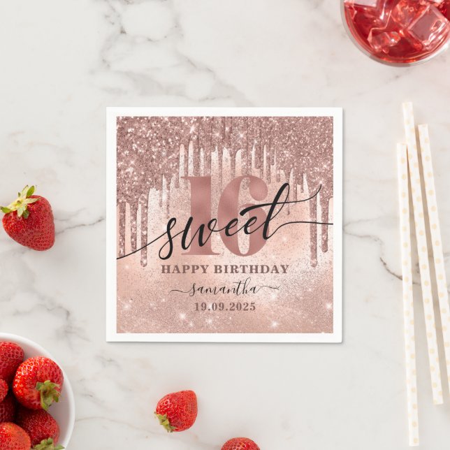 Sweet 16 Rose Gold Glitter & Foil  Napkin (Insitu)