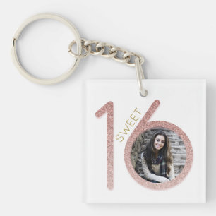Sweet 16 Rose Gold Glitter Key Ring