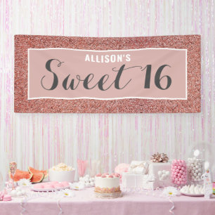 Sweet 16 Rose Gold Glitter Personalised Banner