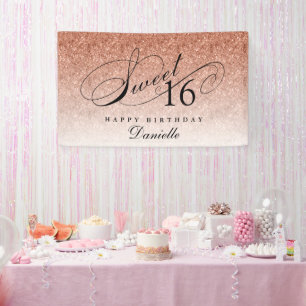 Sweet 16 Rose Gold Glitter Personalised Birthday Banner
