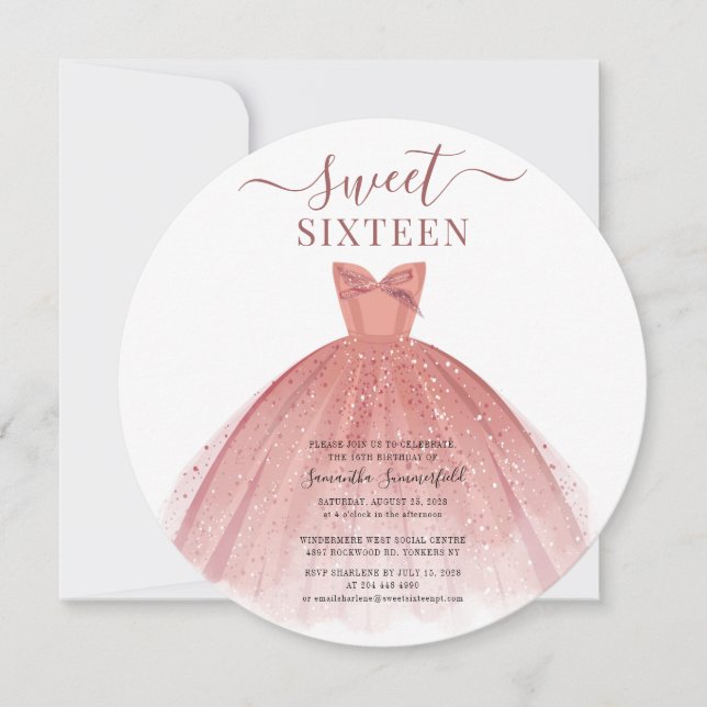Sweet 16 Rose Gold Glitter Pink 16th Birthday Invitation (Front)