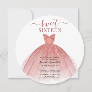 Sweet 16 Rose Gold Glitter Pink 16th Birthday Invitation