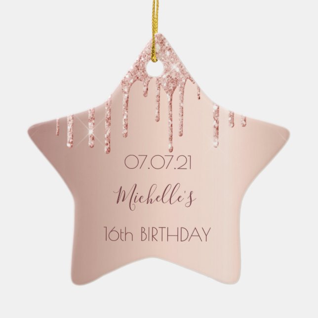Sweet 16 rose gold glitter pink ceramic tree decoration (Front)