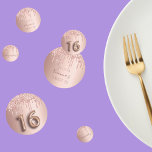 Sweet 16 rose gold glitter pink confetti<br><div class="desc">Girly and feminine confetti for a Sweet 16, 16th birthday party table setting. A rose gold background decorated with faux rose gold glitter drips. Personalise and add her name/text. Dark rose gold coloured letters. Some confetti chips with name and date, others with number 16 written with a balloon style fonts,...</div>