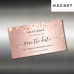 Sweet 16 rose gold glitter save the date magnet<br><div class="desc">A girly and trendy Save the Date magnet for a Sweet 16, 16th (or any age) birthday party. A feminine pink, rose gold faux metallic looking background decorated with rose gold faux glitter dust. Personalize and add a date and name/age. The text: Save the Date is written with a large...</div>