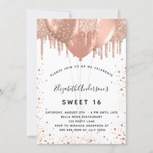 Sweet 16 rose gold glitter white invitation