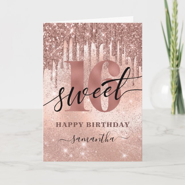 Sweet 16 Rose Gold Happy Birthday Card (Front)