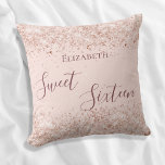 Sweet 16 rose gold name script confetti cushion<br><div class="desc">A pillow for a 16th years old girls room. A faux rose gold background decorated with confetti. The text: Sweet Sixteen is written in dark rose gold with a large modern hand lettered style script. Personalise and add her name.</div>