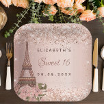 Sweet 16 rose gold Paris Eiffel Tower Paper Plate<br><div class="desc">For an elegant,  classic,  glamourous and girly style Sweet 16,  16th birthday party. A rose gold gradient background,  decorated with the Eiffel Tower,  Paris.  Personalise and add a name and a date.</div>