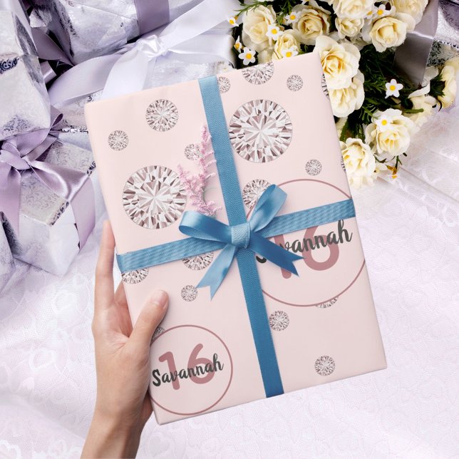 Sweet 16 rose gold pink diamonds wrapping paper (Creator Uploaded)