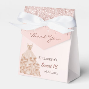 Sweet 16 rose gold pink drips dress thank you favour box