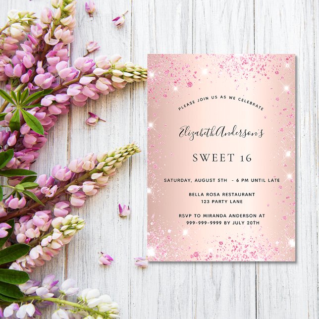 Sweet 16 rose gold pink glitter glamourous invitation (Creator Uploaded)