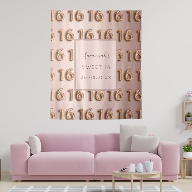 Sweet 16 rose gold pink monogram 16th birthday tapestry (Creator Uploaded)