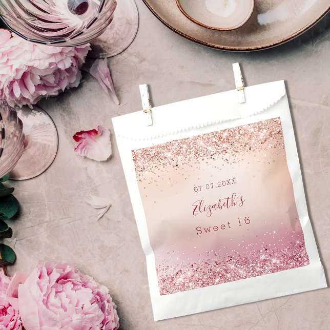 Sweet 16 rose gold pink sparkles favour bags (Creator Uploaded)