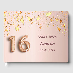 Sweet 16 rose gold pink stars guest book