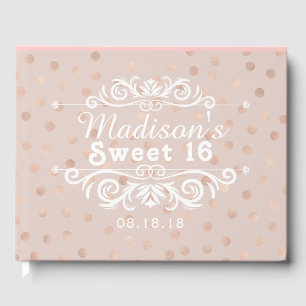 Sweet 16 Rose Gold Polka Dots Custom Guest Book
