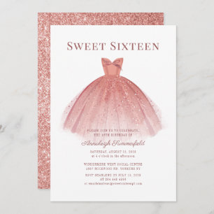 Sweet 16 Rose Gold Script Modern Invitation
