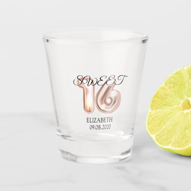 Sweet 16 Rose Gold Shot Glass (Front)