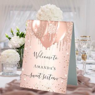 Sweet 16 rose gold sparkles blush party welcome