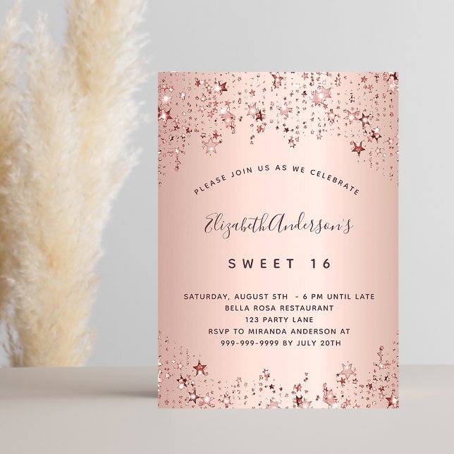 Sweet 16 rose gold stars blush luxury invitation (Creator Uploaded)