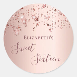 Sweet 16 rose gold stars classic round sticker