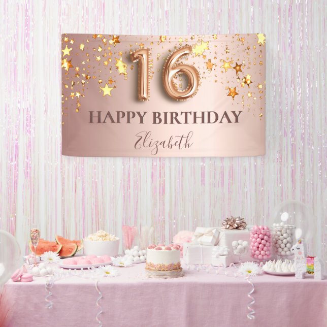 Sweet 16 rose gold stars pink welcome banner (Party)