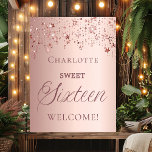 Sweet 16 rose gold stars welcome  poster<br><div class="desc">Celebrate her milestone in timeless style with this Sweet Sixteen wall poster featuring a soft rose gold background, elegant script fonts, and a cascade of shimmering stars. The sophisticated metallic tones and graceful typography make it a beautiful keepsake and a stunning addition to your party décor. Customize the design with...</div>