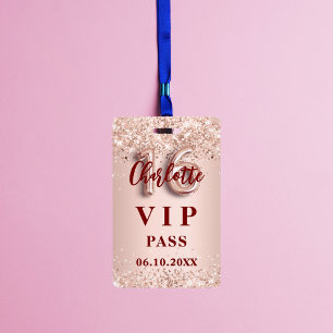 Sweet 16 rose gold vip party pass ID badge
