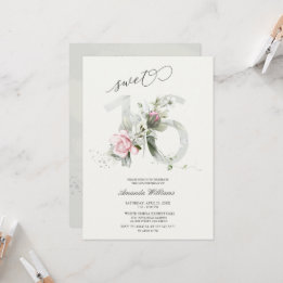 Sweet 16 Roses Grey | Silver Romantic Invitation