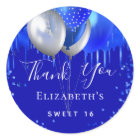 Sweet 16 royal blue drips name thank you