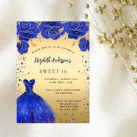 Sweet 16 royal blue gold dress florals luxury