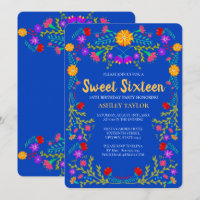 Sweet 16 Royal Blue Mexican Fiesta Floral Birthday