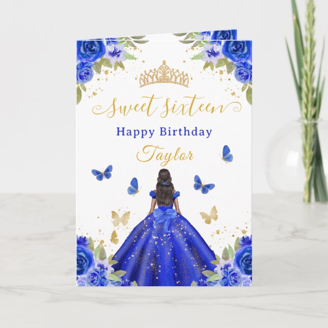 Sweet 16 Royal Blue Princess African American Girl Card (Front)