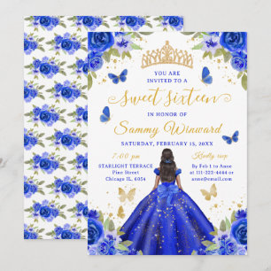 Sweet 16 Royal Blue Princess African American Girl Invitation
