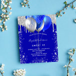 Sweet 16 royal blue silver budget invitation flyer<br><div class="desc">Please note that this invitation is on flyer paper and very thin. Envelopes are not included. For thicker invitations (same design) please visit our store. A royal blue background. Decorated with faux silver glitter drips paint dripping look, sparkles and balloons. Personalise and add a name and party details. The name...</div>