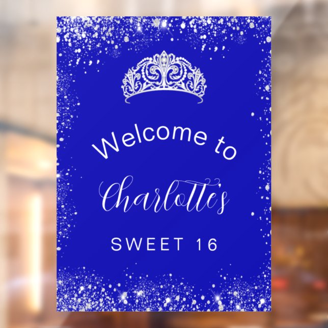 Sweet 16 royal blue silver glitter welcome window cling (Sheet 2)