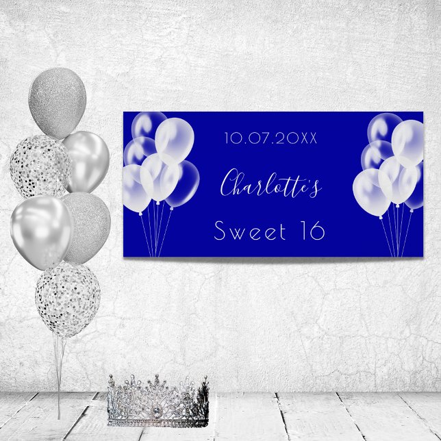 Sweet 16 royal blue white balloons party poster (Creator Uploaded)