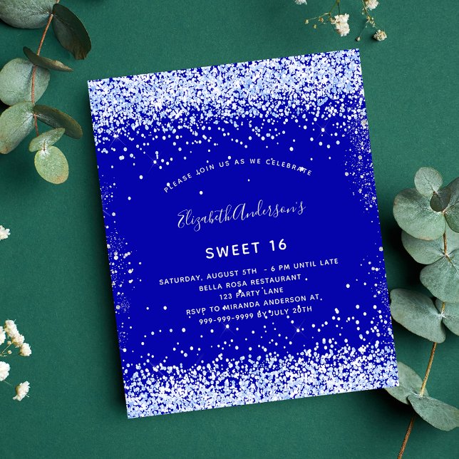 Sweet 16 royal blue white flyer invitation (Creator Uploaded)