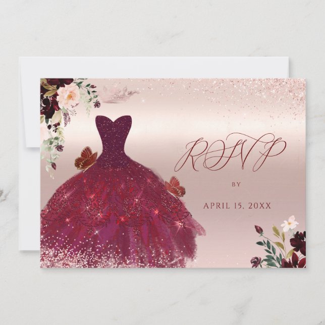 Sweet 16 RSVP Blush Burgundy Watercolor Flowers Invitation (Front)
