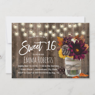 Sweet 16 Rustic Autumn Floral Jar Barn Wood Invitation
