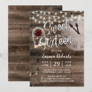 Sweet 16 Rustic Fairytale Barn Wood Birthday Party Invitation