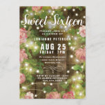 Sweet 16 Rustic Floral String Light Birthday Party Invitation<br><div class="desc">Invite your guests in style with this rustic inspired floral sweet 16 birthday party invitation. This design features a background of a rose garden on a wood fence accented by string lights. Your party details may be personalised. The back of the card had pink roses and string lights. Designed by...</div>