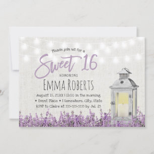 Sweet 16 Rustic Lavender Floral White Lantern Invitation