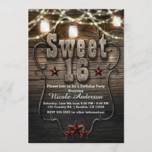 SWEET 16 Rustic Mason Jars Lights Birthday Party Invitation