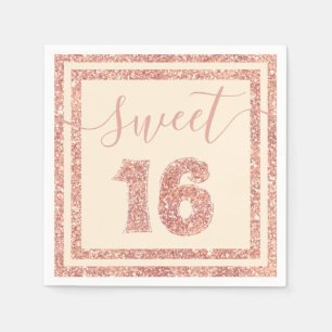 Sweet 16 Salmon Faux Glitter Stripe Birthday Party Napkin