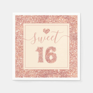 Sweet 16 Salmon Pink Faux Glitter Birthday Party Napkin