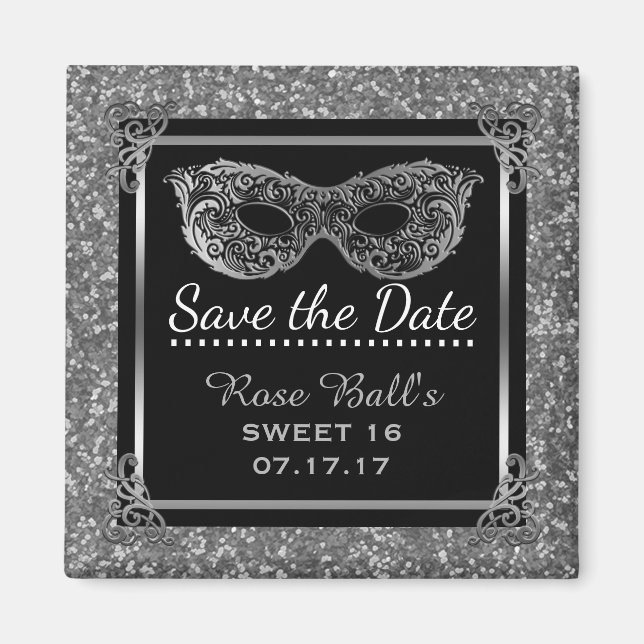 Sweet 16 Save the Date 16th Birthday Glam Silver Magnet (Front)